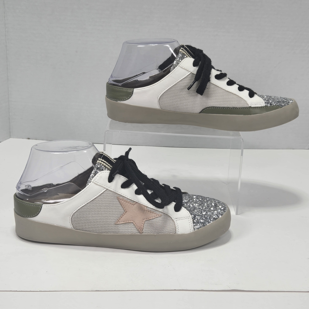 ShuShop Shu Shop Women's Polly Slide Sneakers in White and Silver Glitter Size 9 - Picture 3 of 14